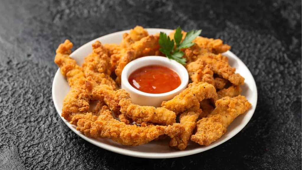 Foods to avoid while taking glipizide: fried chicken with sugary dipping sauce.